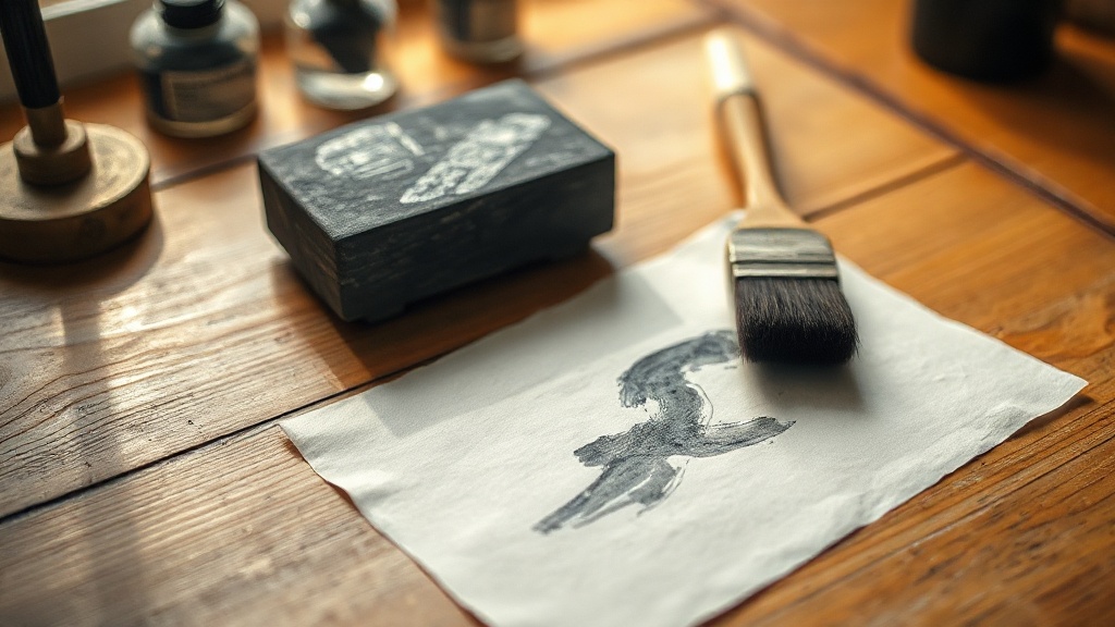 Ink brush and stone on wooden desk evoking the tradition of Chan ink painting