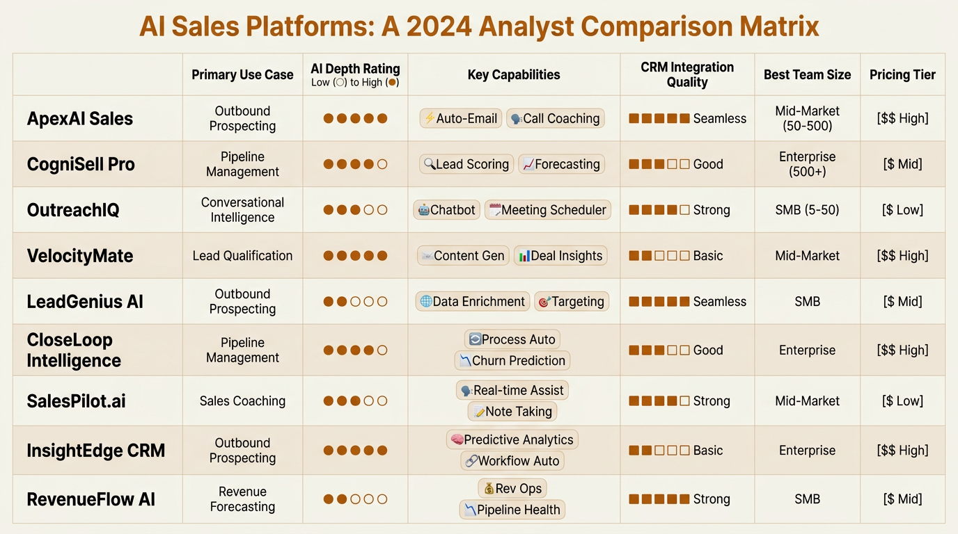 Comparison matrix of 9 best AI tools for B2B sales in 2026