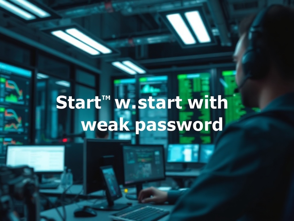 Illustration of a person using a weak password to access personal cybersecurity accounts