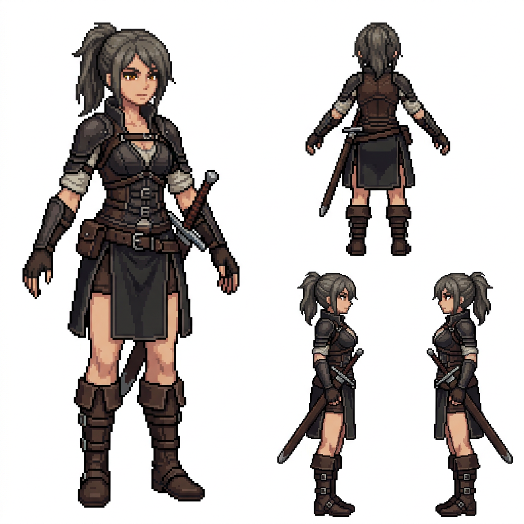 Athletic Pixel Swordswoman