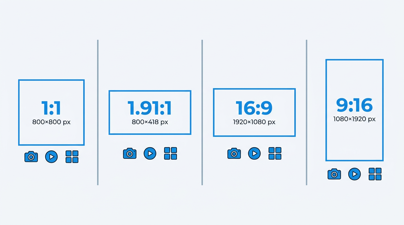 X ad aspect ratios comparison infographic showing 1:1, 1.91:1, 16:9, and 9:16 dimensions