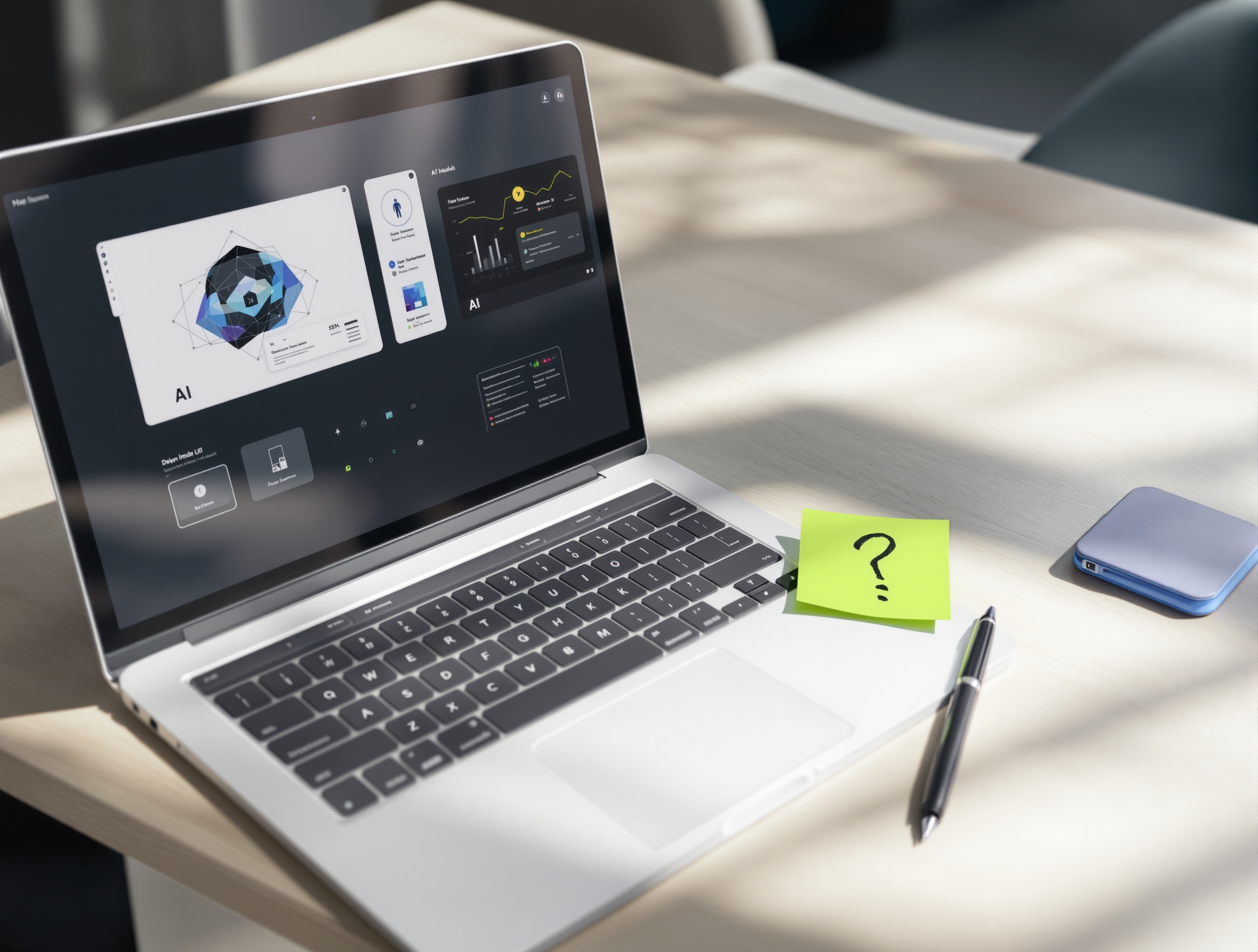 Laptop screen showing abstract representations of different AI models, symbolizing multi-model AI comparison for persona creation.