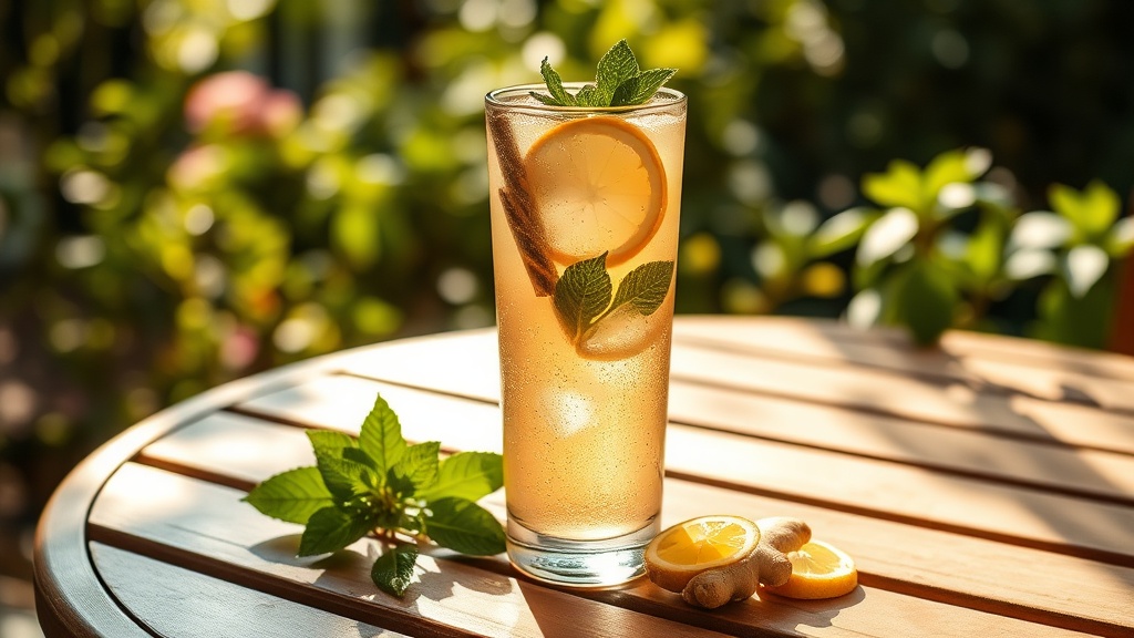 Verre d'infusion de gingembre glacée avec citron vert et menthe fraîche pour l'été