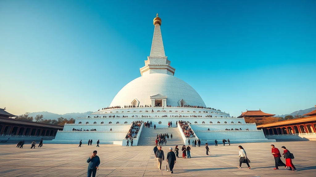 Le stupa moderne du complexe Famen en marbre blanc, symbole du bouddhisme chinois contemporain