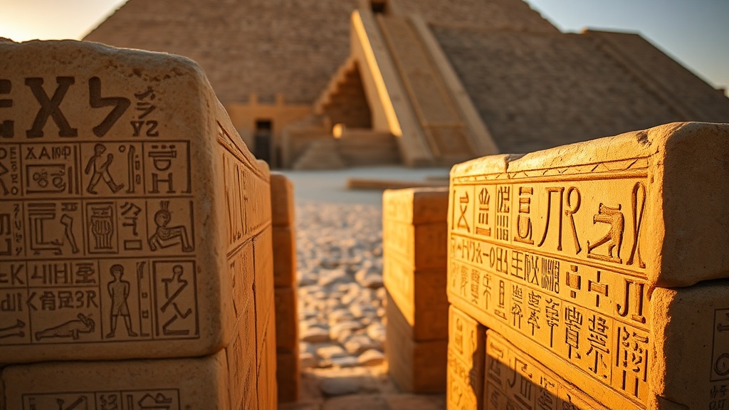Détail des blocs de calcaire de la pyramide à degrés de Saqqarah, lumière dorée du matin