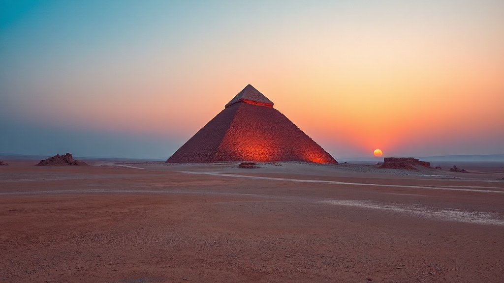 La pyramide rouge de Dahchour au coucher du soleil, parement de calcaire rosé caractéristique