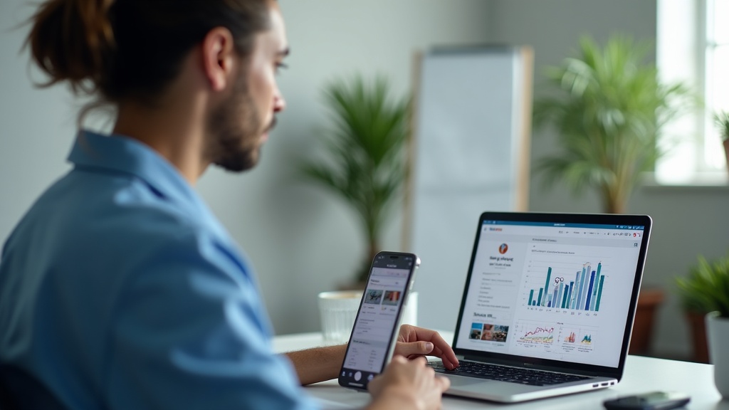 Profissional de saúde analisando no notebook o desempenho de SEO do site do consultório.
