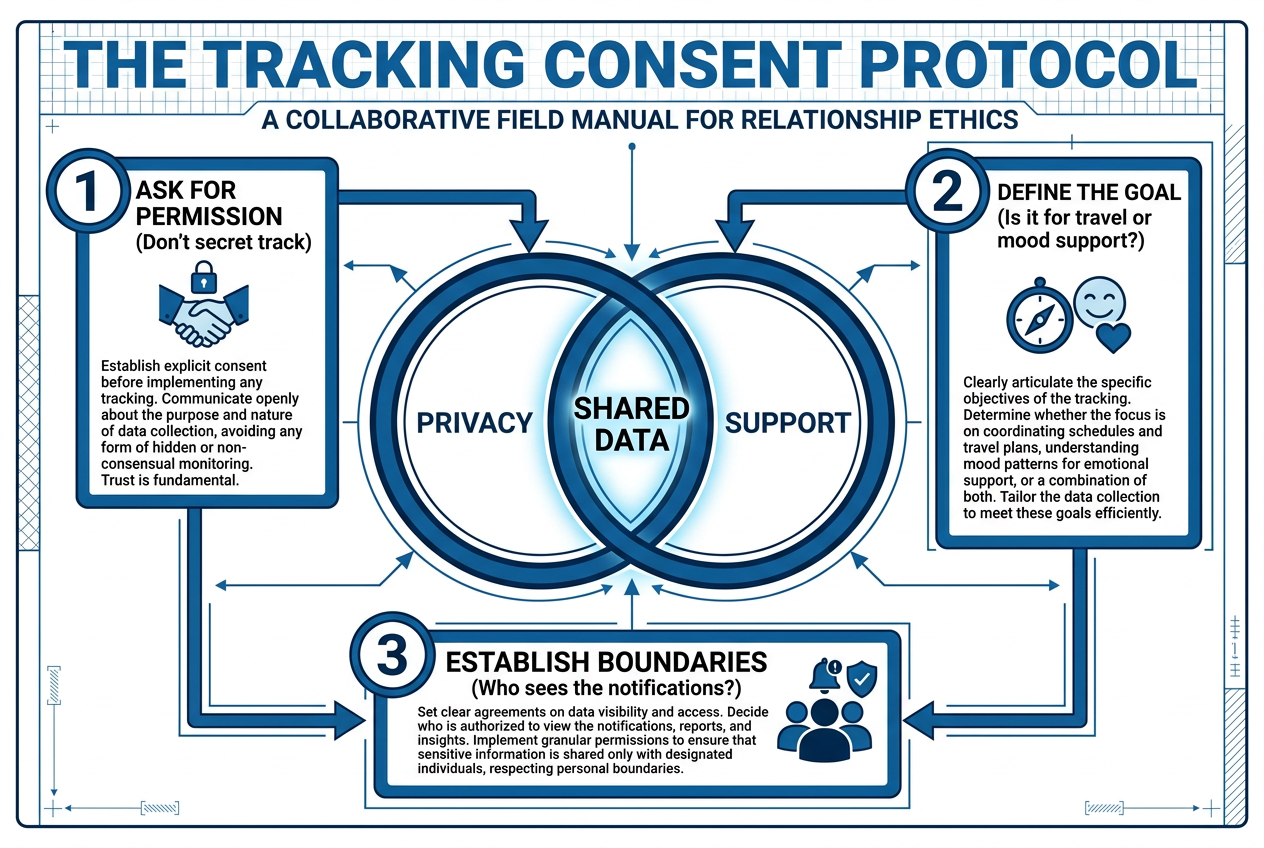 A strategic framework for boyfriends on how to ethically discuss and implement cycle tracking with their partners through consent and shared goals.