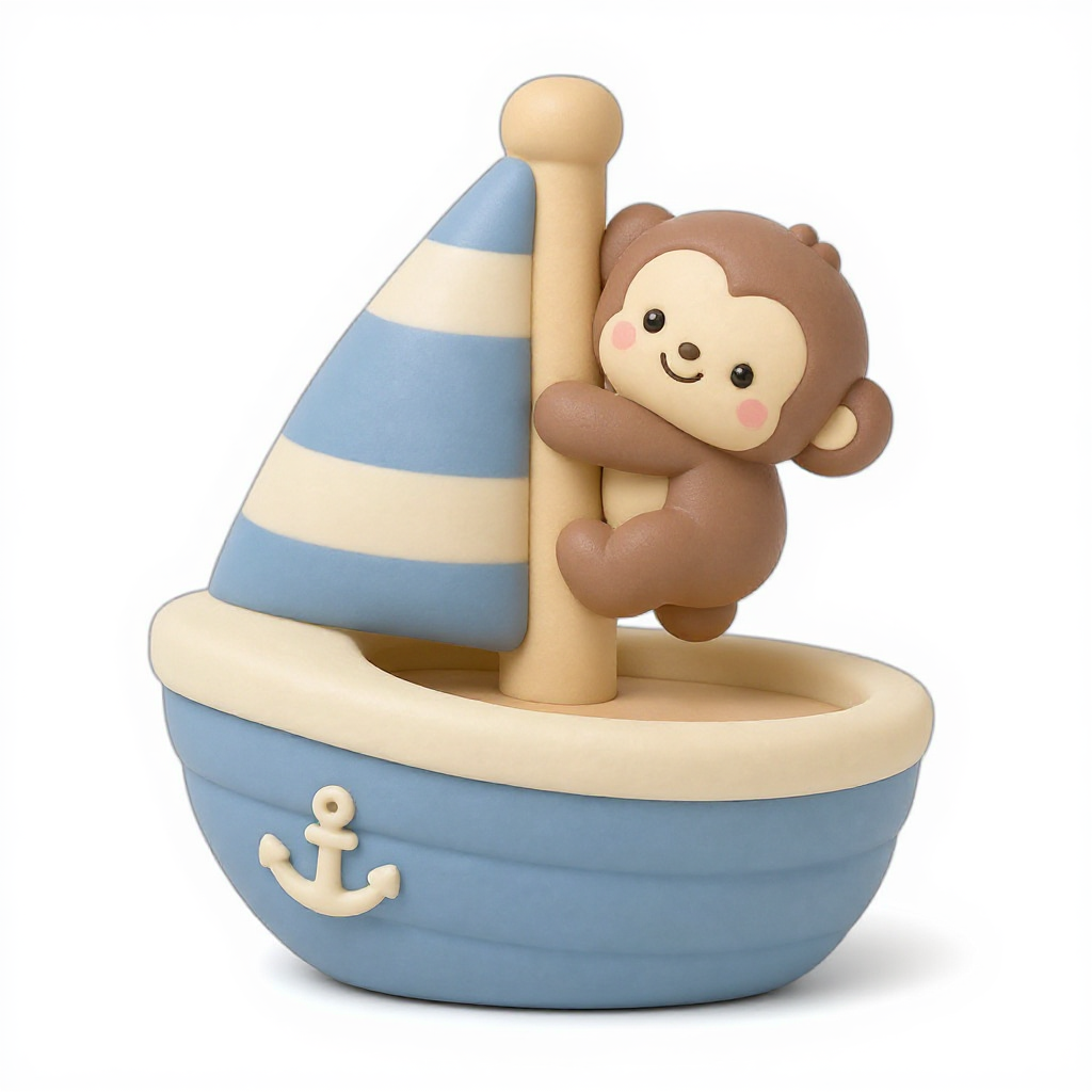 SailaBanana — Meet SailaBanana, a cheerful sailboat squishy with a playful monkey swinging from the mast—soft, squeezable, and perfect for little hands.