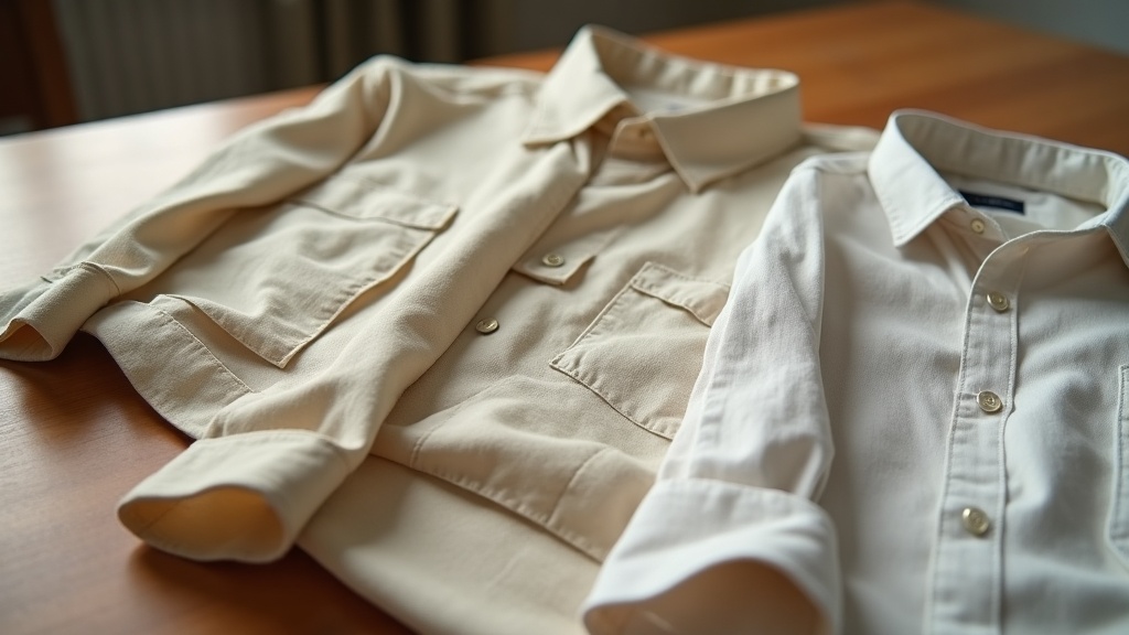 Comparativa de calidad de tejido en camisas beige para hombre
