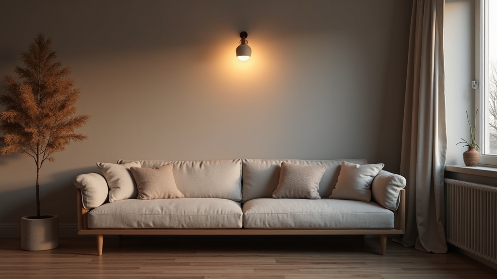 Wall lights creating warm layered lighting in a Scandinavian living room