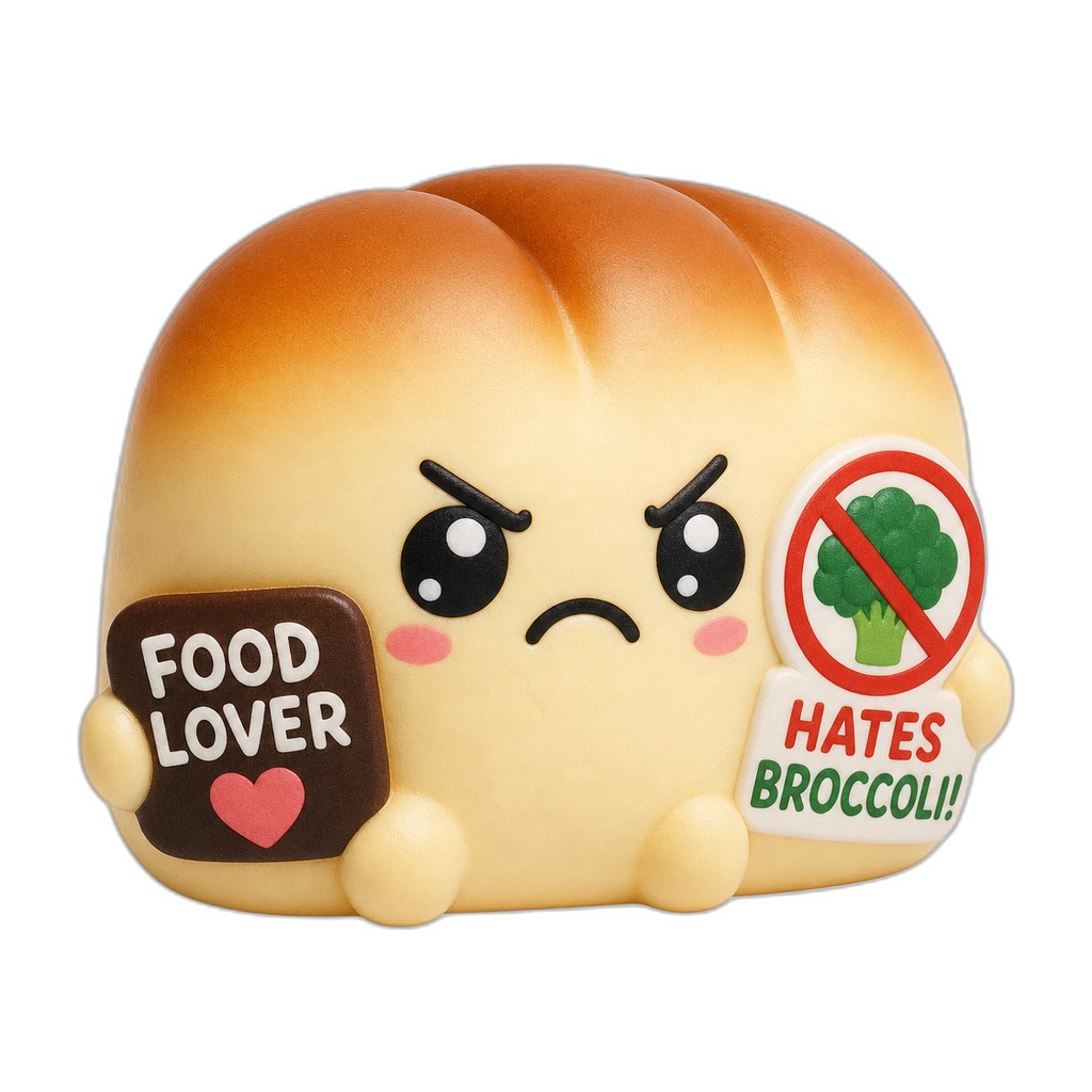 Crusty — Crusty is a food-loving squishy rocking cool sunglasses, soft and kid-safe, with one rule: absolutely no broccoli!
