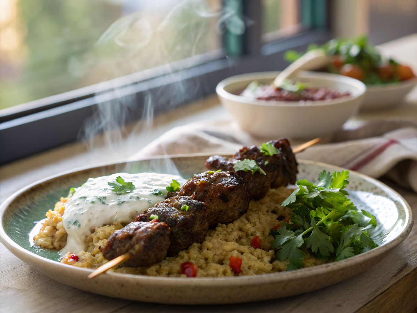 Spiced Beef and Bulgur Kebab with Yogurt Sauce