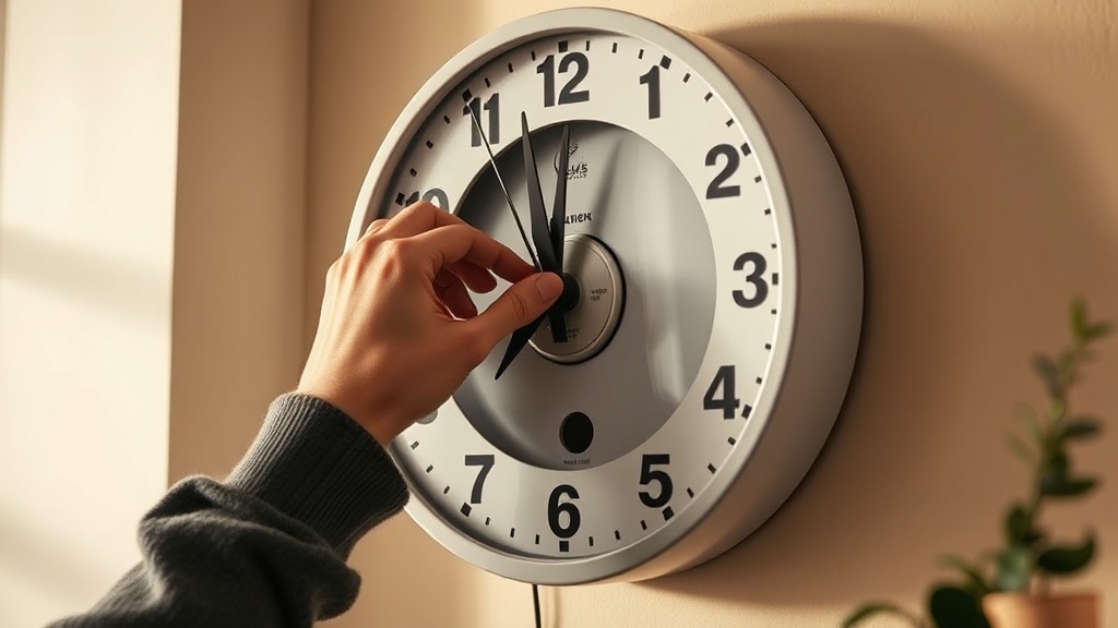 Hands replacing battery in the back of a round wall clock