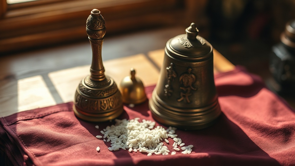 Vajra dorje et cloche ghanta tibétains, objets rituels du bouddhisme tantrique
