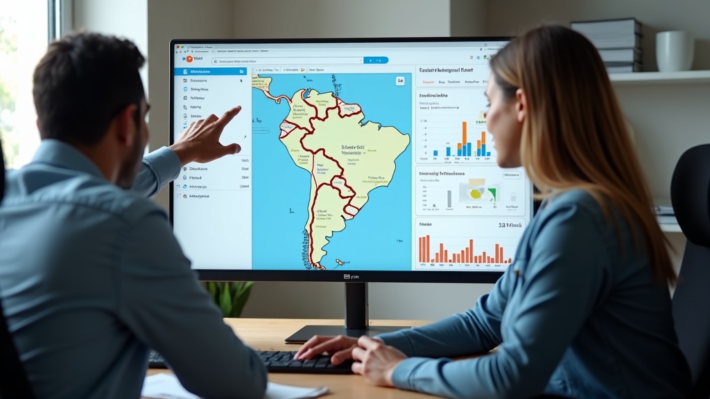 Profissional de marketing explicando resultados de SEO local em tela de computador para prestador de serviço.