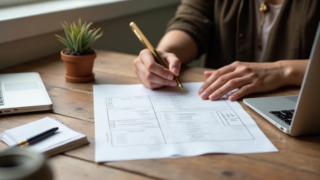 Estrategista de conteúdo planejando quantidade de páginas de serviço e artigos de blog em um calendário.