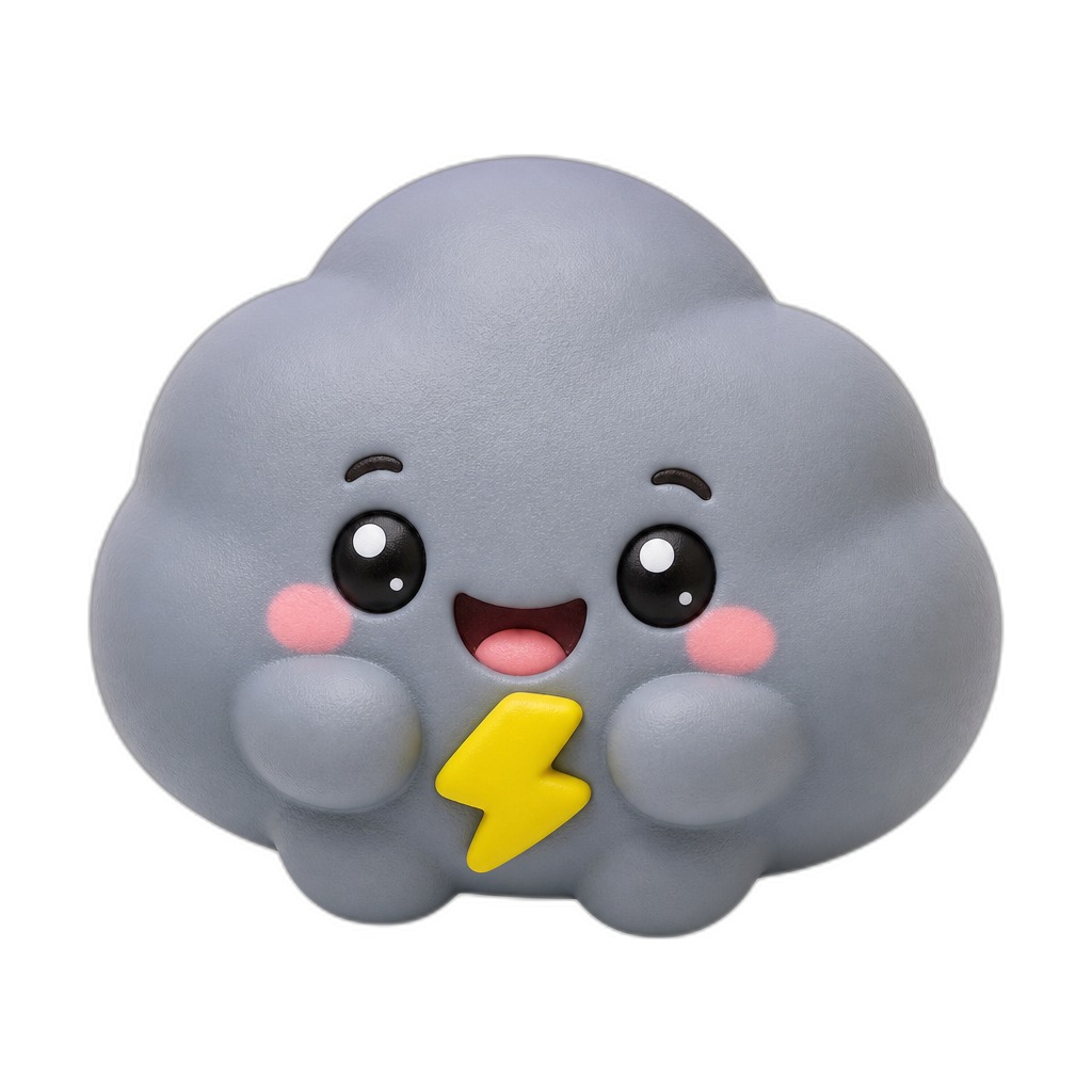 Thunderpuff — Meet Thunderpuff, a huggable storm cloud with rosy cheeks and a tiny lightning bolt, ready for cuddly adventures!