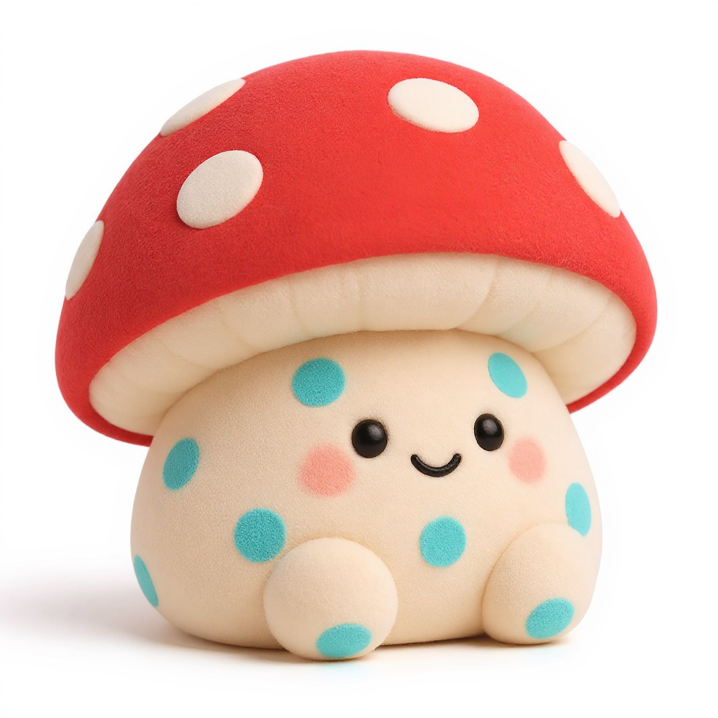 Caplet — Caplet is a happy little mushroom with a red cap and a cozy face—warm, squishy, and perfectly kid-safe.