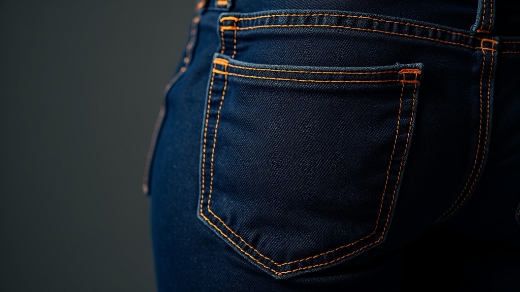 Costura doble naranja en bolsillo trasero de jean durable