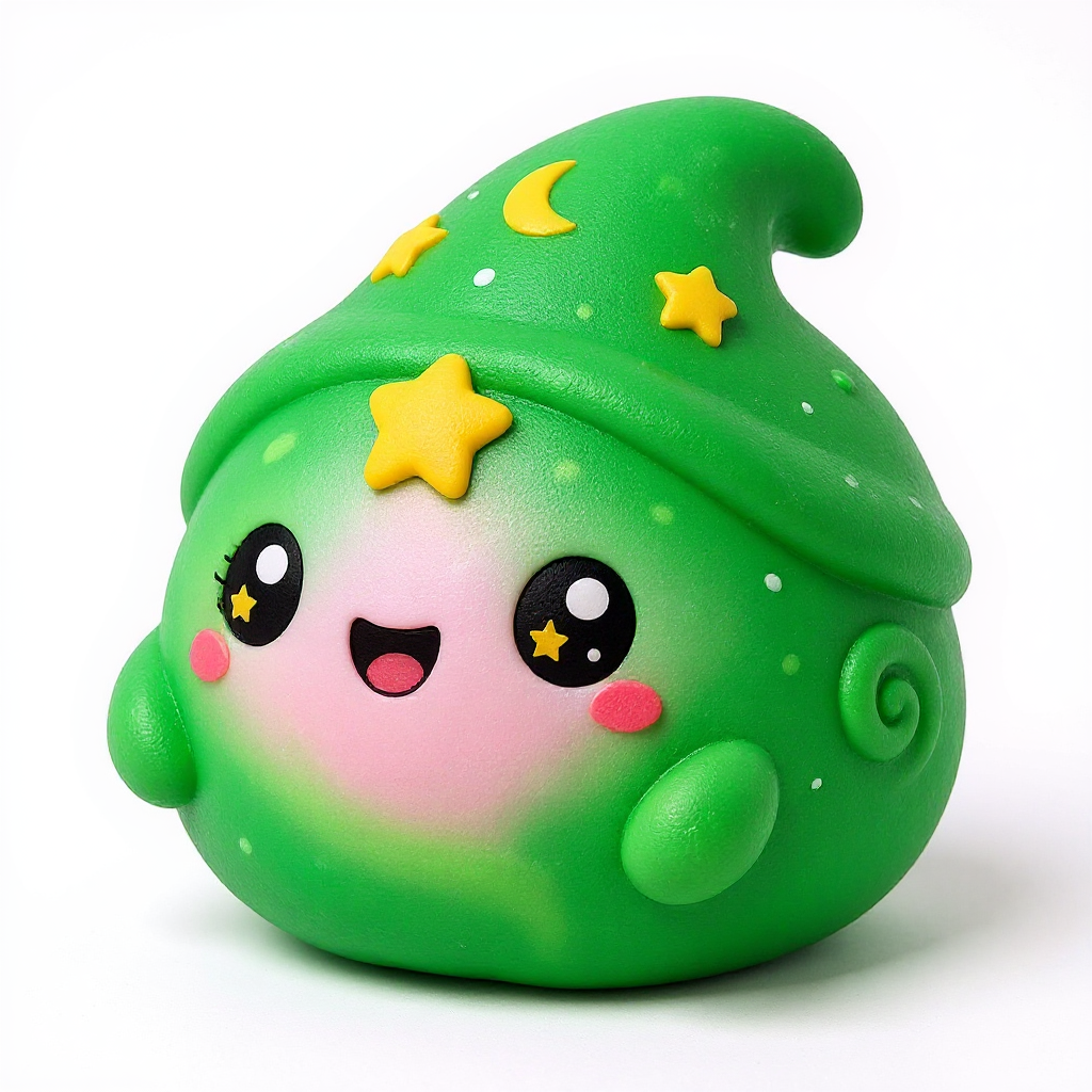 Wizbloom — Wizbloom is a soft, rounded green squishy that's gently warm and totally kid-safe for endless gentle squeezes.
