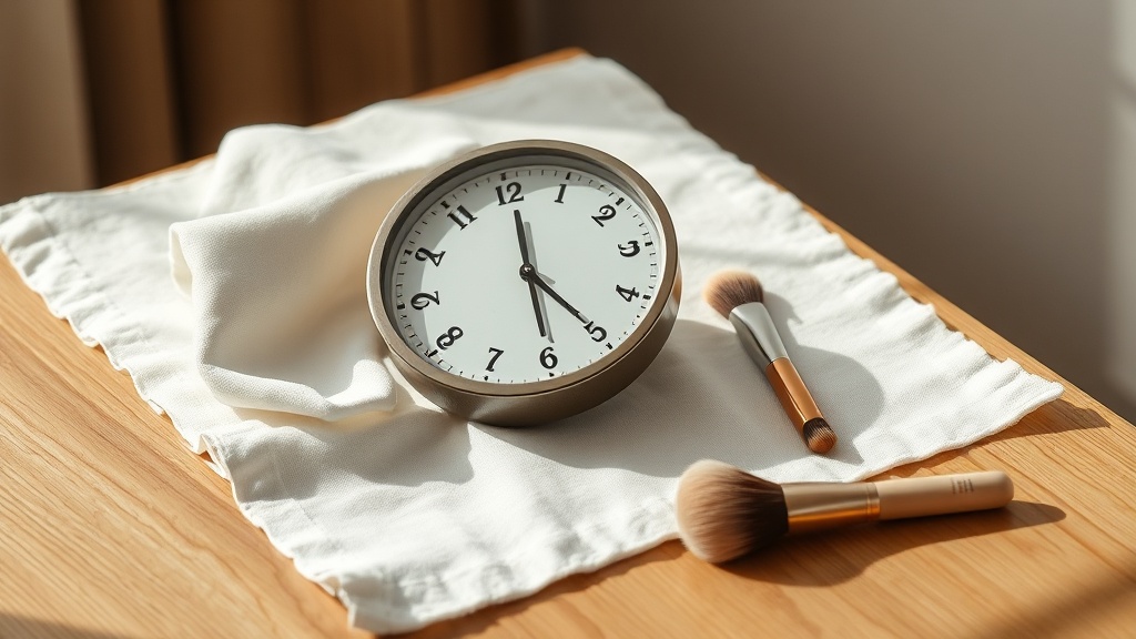 Wall clock lying on a linen cloth beside a microfiber cloth and a soft brush for cleaning