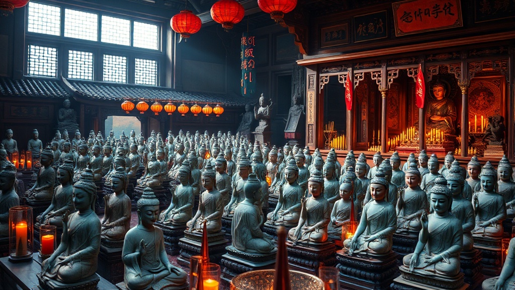 Statues en argile polychrome de bodhisattvas dans le temple Shuanglin Si près de Pingyao, Shanxi