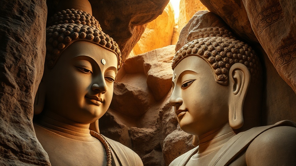 Statues bouddhistes colossales taillées dans le grès des grottes de Yungang, Datong, Shanxi
