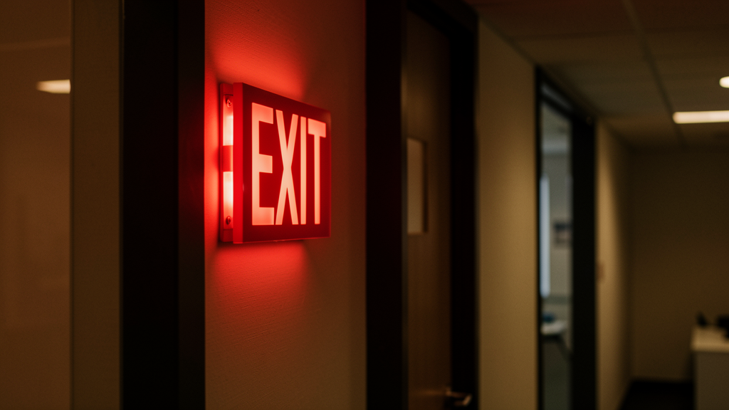 Красный знак EXIT — причины увольнения