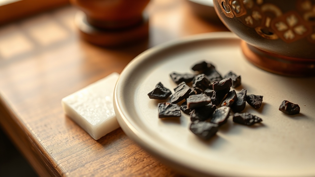 Agarwood chips and mica plate used in traditional Japanese kodo incense ceremony