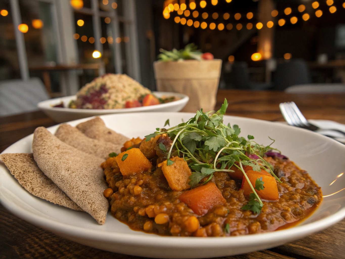 Spiced Lentil and Pumpkin Stew with Teff Injera