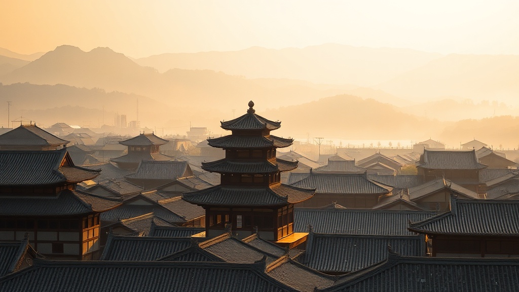 Vue de la pagode de Yingxian dominant les toits de la vieille ville, province du Shanxi