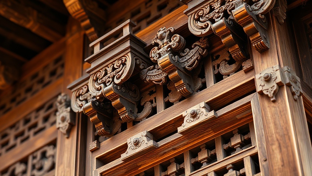 Détail des dougong, assemblages bois en console de la pagode Sakyamuni de Yingxian