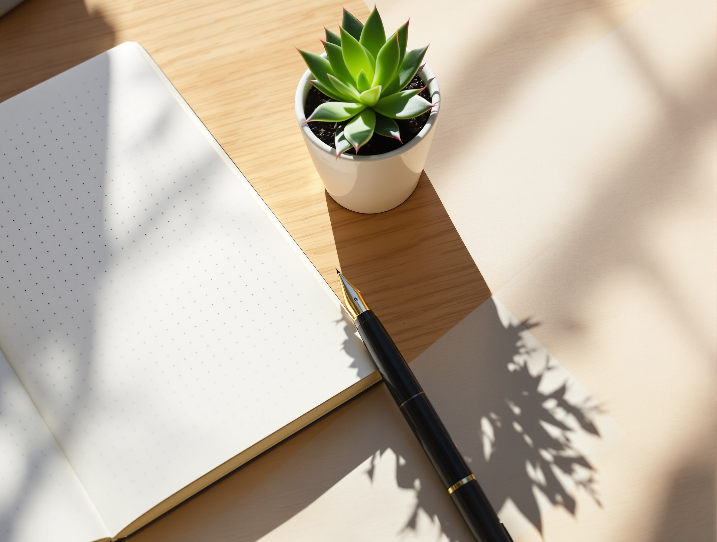Desk setup with notebook and pen for content planning