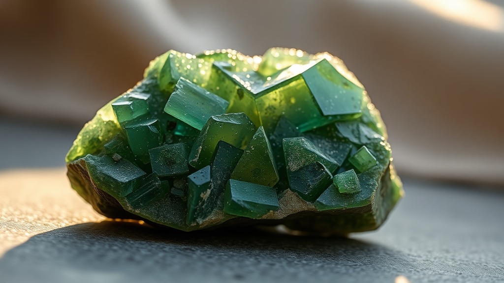 Raw green aventurine specimen showing fuchsite mica aventurescence under natural light