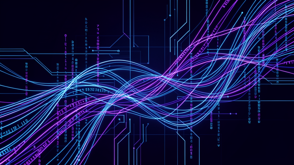 Ethereum blockchain graphic visualization with flowing digital streams, blue-purple abstract data patterns, clean tech editorial style photo