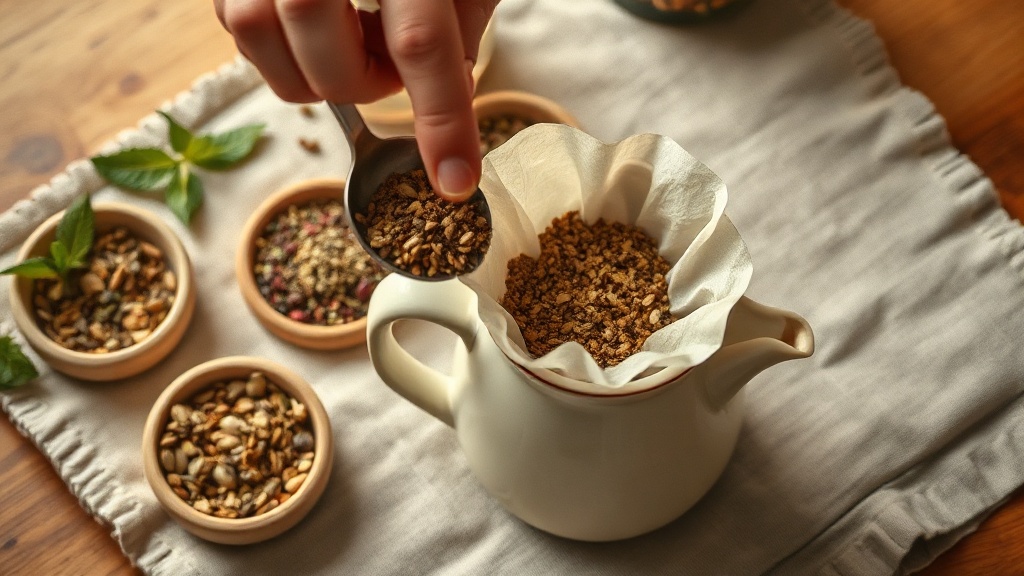 Préparation d'un mélange d'herbes digestives maison avec un filtre à thé biodégradable