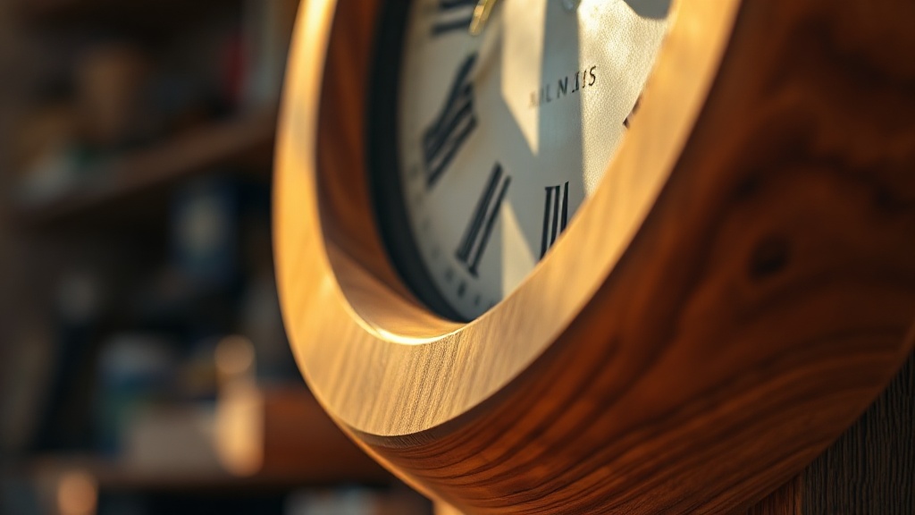Hands touching the edge of a solid walnut clock frame with visible corner joinery