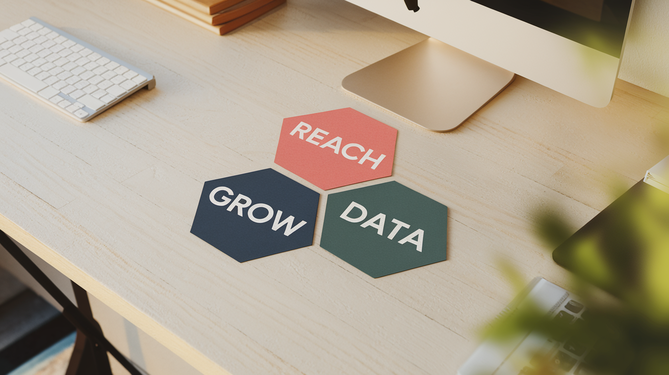 tres pilares clave de AI marketing implementation representados en etiquetas hexagonales