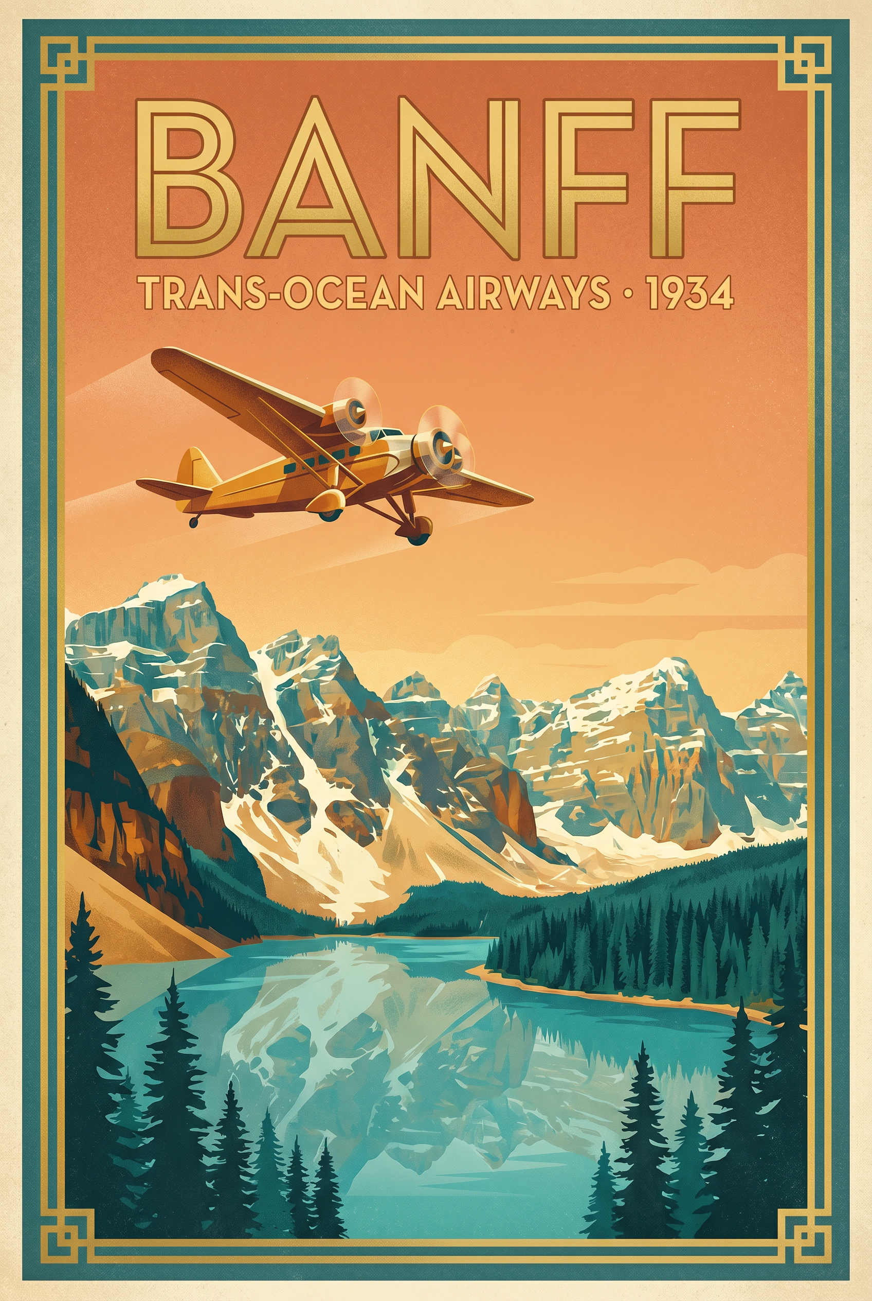 Vintage Art Deco Airline Poster · Banff