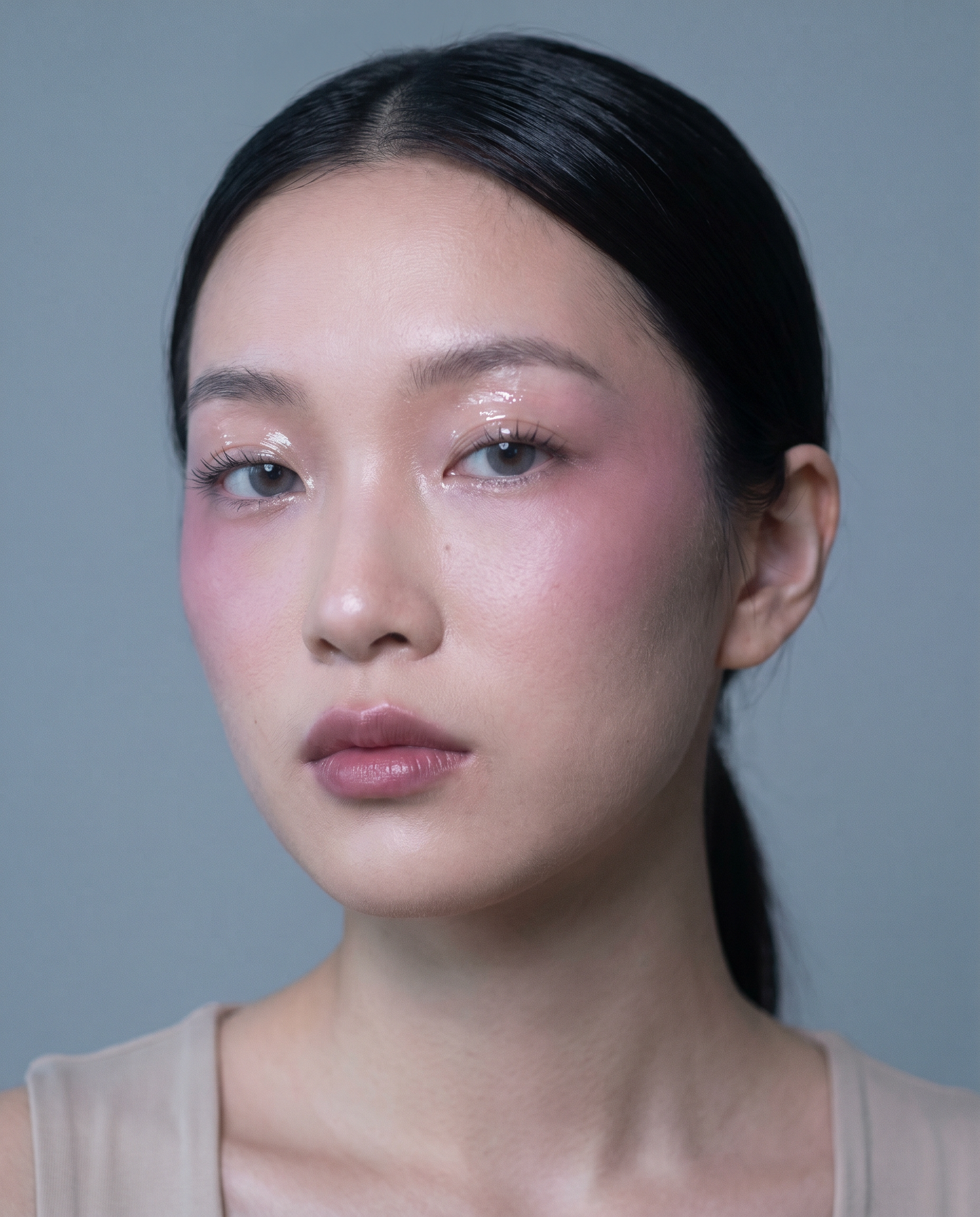 East-Asian Dragged-Blush Soft-Focus Glam