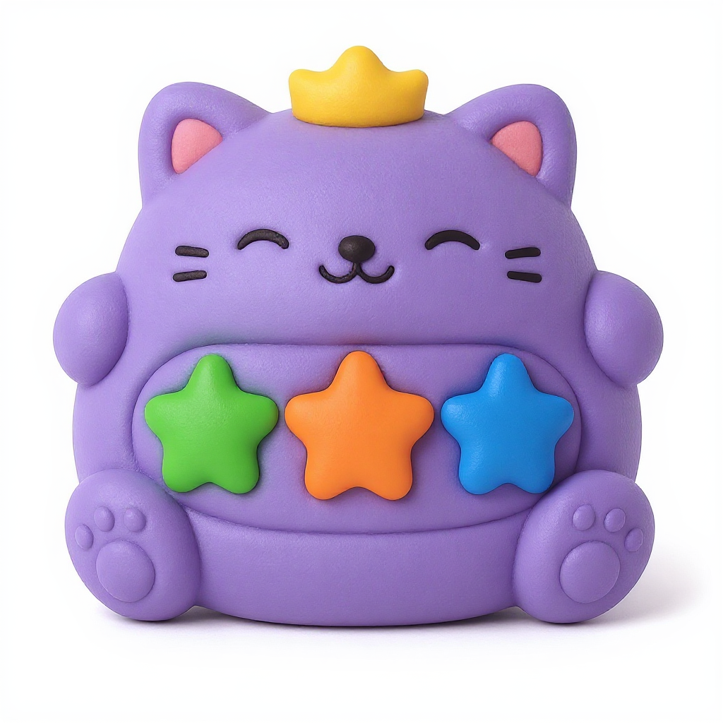 Princess Starpaws — Princess Starpaws is a soft, rounded multi-colored cat with cute buttons, ready for endless squishy snuggles!