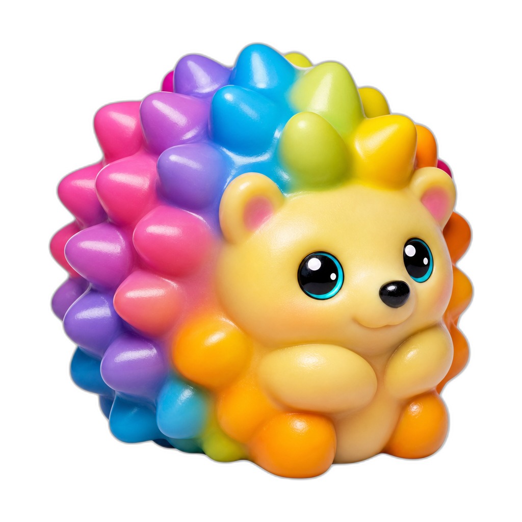 Quillbert — Quillbert is a rounded, multi-colored hedgehog with soft squishy spikes, ready for endless cuddles and giggles.