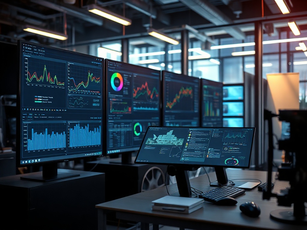 Illustration of real-time AI monitoring dashboard for strategic business performance analysis