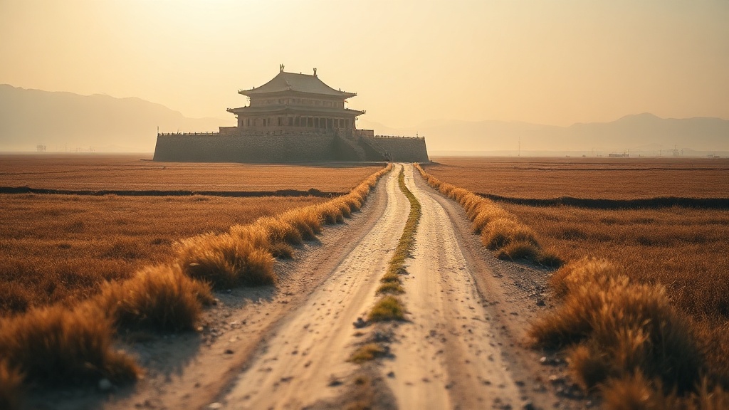 Route menant au temple de Shuanglin dans la plaine du Shanxi, Chine