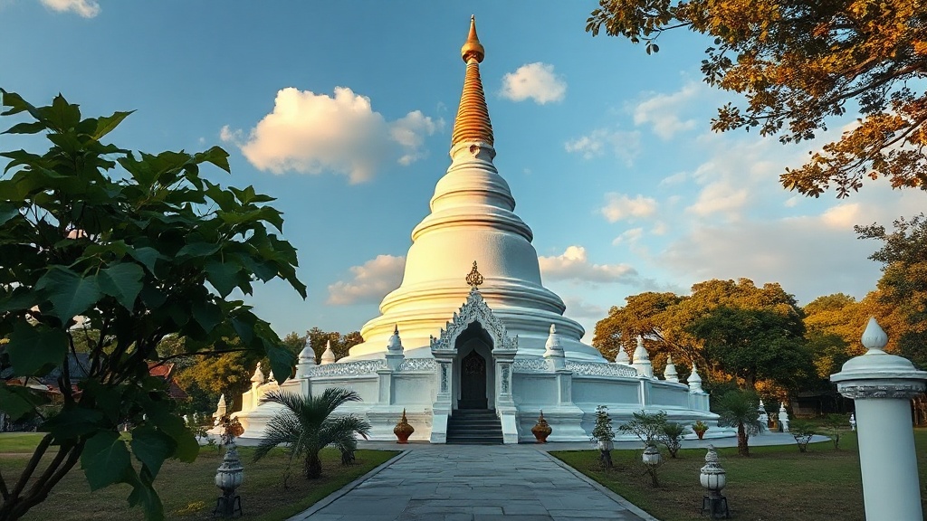 Stupa de style birman dans l'enceinte d'un temple theravâda du Yunnan, avec couronne de métal dorée