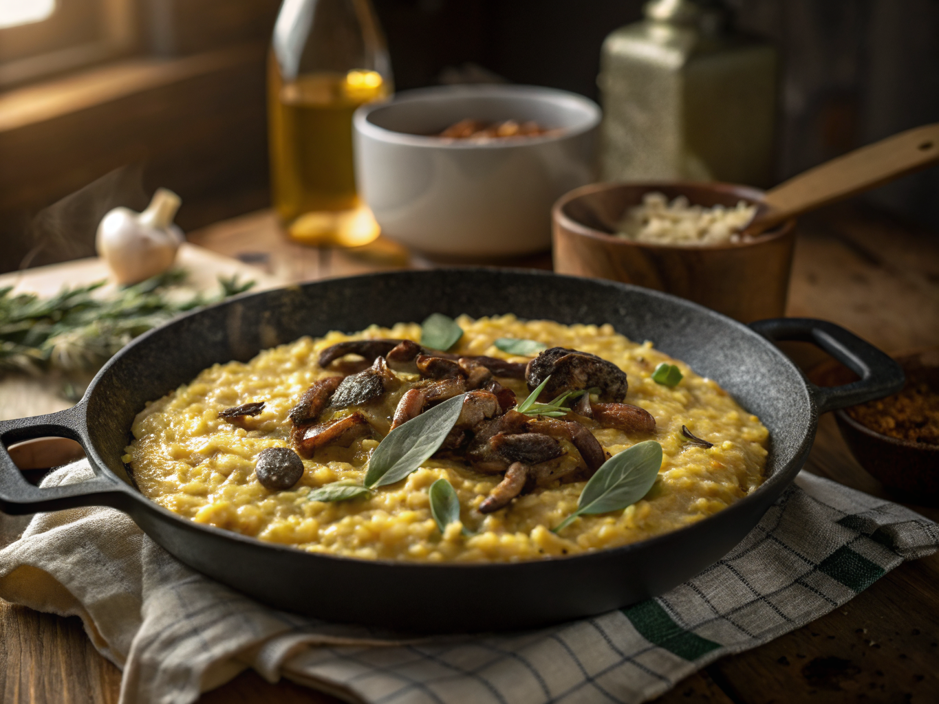 Saffron Risotto with Wild Mushrooms and Crispy Sage