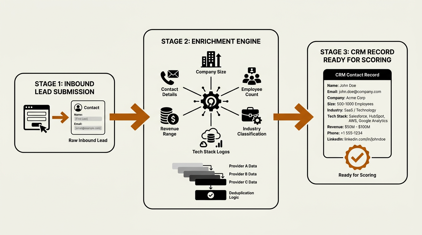Lead enrichment workflow flowchart for inbound RevOps automation