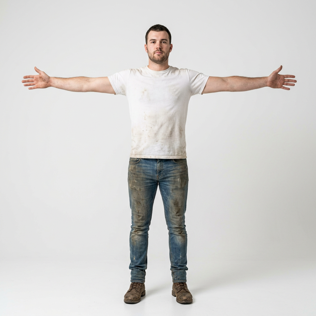 A man, dirty blue jeans, white (2)