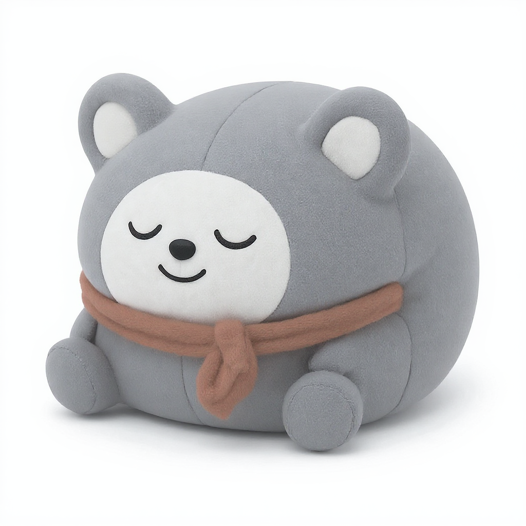 Moonpuff — Moonpuff is a soft grey squishy pal, cozy and round, wearing a cheerful bright red scarf.